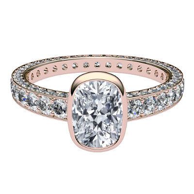 Simple Flat Cushion Solitaire Full coverage diamond band