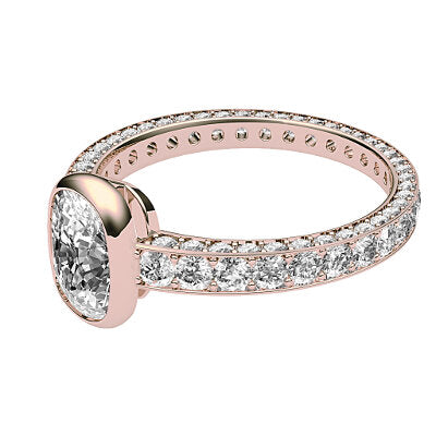 Simple Flat Cushion Solitaire Full coverage diamond band