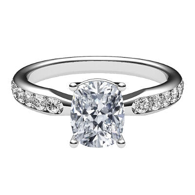 Simple Flat Cushion Solitaire Half diamond band 4 Prongs