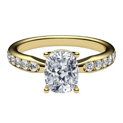 Simple Flat Cushion Solitaire Half diamond band 4 Prongs