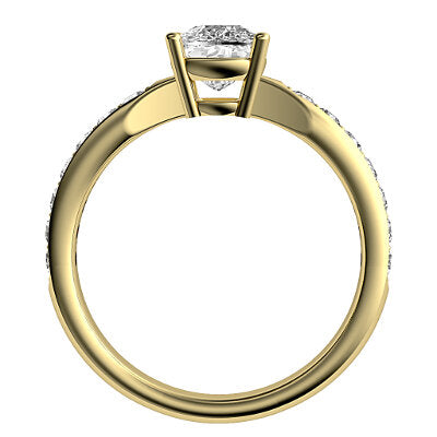 Simple Flat Cushion Solitaire Half diamond band 4 Prongs