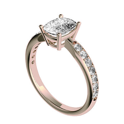Simple Flat Cushion Solitaire Half diamond band 4 Prongs