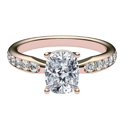Simple Flat Cushion Solitaire Half diamond band 4 Prongs