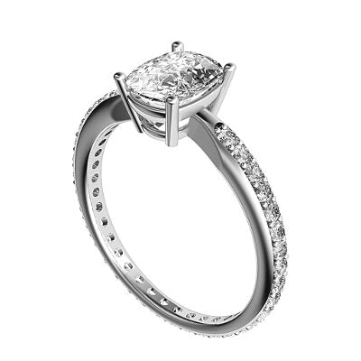 Simple Flat Cushion Solitaire Full diamond band 4 Prongs