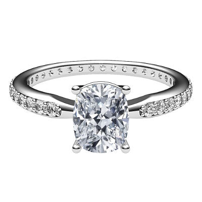 Simple Flat Cushion Solitaire Full diamond band 4 Prongs