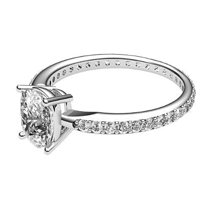 Simple Flat Cushion Solitaire Full diamond band 4 Prongs