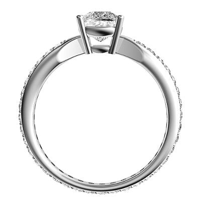 Simple Flat Cushion Solitaire Full diamond band 4 Prongs