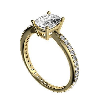 Simple Flat Cushion Solitaire Full diamond band 4 Prongs