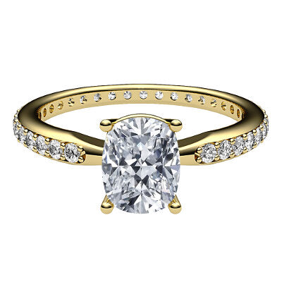 Simple Flat Cushion Solitaire Full diamond band 4 Prongs