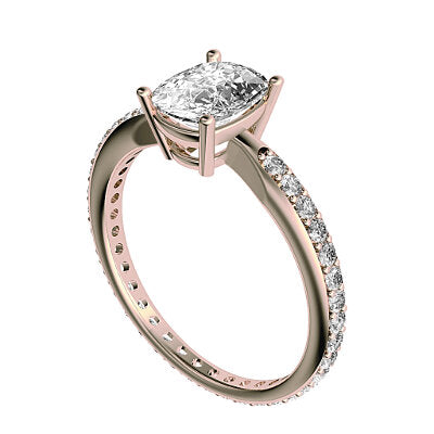 Simple Flat Cushion Solitaire Full diamond band 4 Prongs