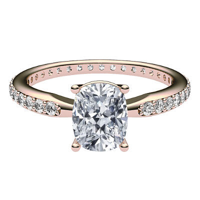 Simple Flat Cushion Solitaire Full diamond band 4 Prongs