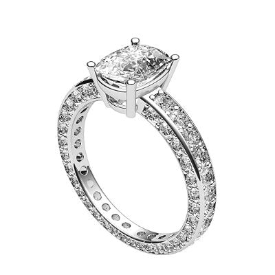 Simple Flat Cushion Solitaire Full coverage diamond band 4 Prongs