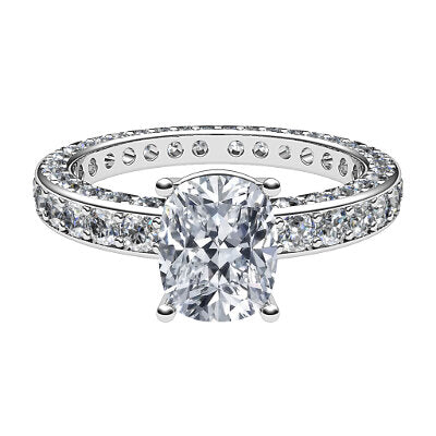 Simple Flat Cushion Solitaire Full coverage diamond band 4 Prongs