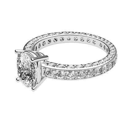 Simple Flat Cushion Solitaire Full coverage diamond band 4 Prongs