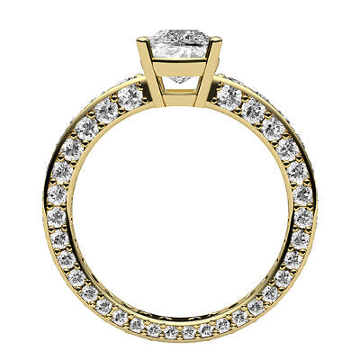 Simple Flat Cushion Solitaire Full coverage diamond band 4 Prongs