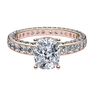 Simple Flat Cushion Solitaire Full coverage diamond band 4 Prongs