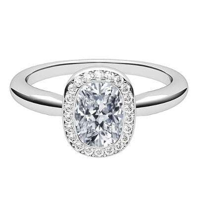 Simple Flat Cushion Solitaire halo Classic band