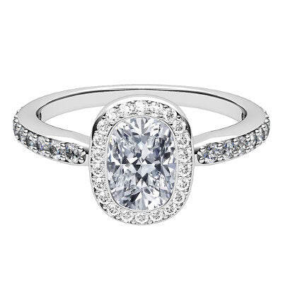 Simple Flat Cushion Solitaire halo Half diamond band
