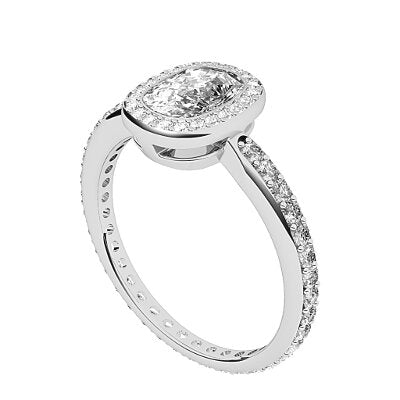 Simple Flat Cushion Solitaire halo Full diamond band