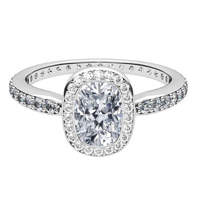 Simple Flat Cushion Solitaire halo Full diamond band
