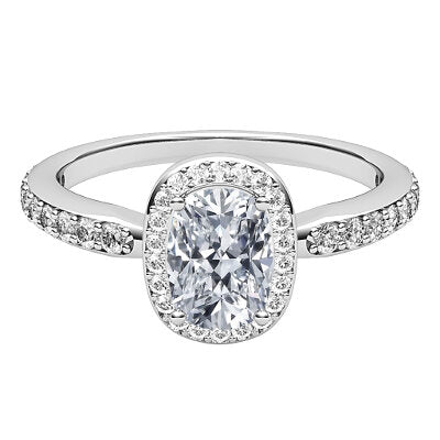 Simple Flat Cushion Solitaire halo Half diamond band 4 Prongs