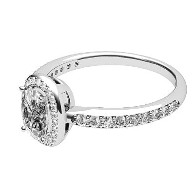 Simple Flat Cushion Solitaire halo Half diamond band 4 Prongs