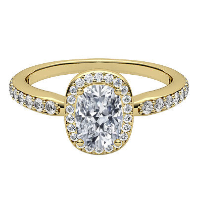 Simple Flat Cushion Solitaire halo Half diamond band 4 Prongs