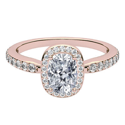 Simple Flat Cushion Solitaire halo Half diamond band 4 Prongs