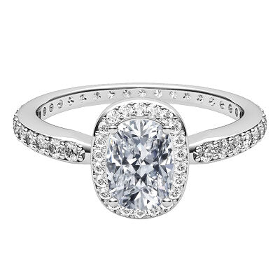 Simple Flat Cushion Solitaire halo Full diamond band 4 Prongs
