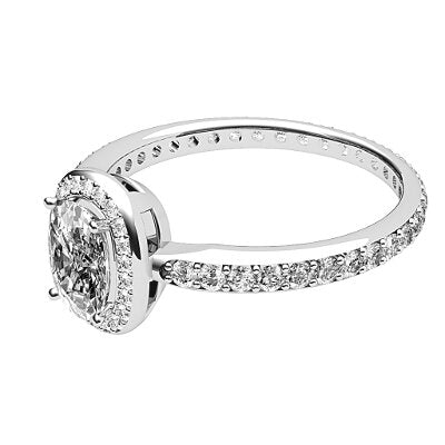 Simple Flat Cushion Solitaire halo Full diamond band 4 Prongs