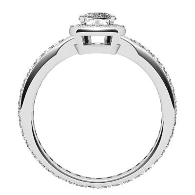 Simple Flat Cushion Solitaire halo Full diamond band 4 Prongs