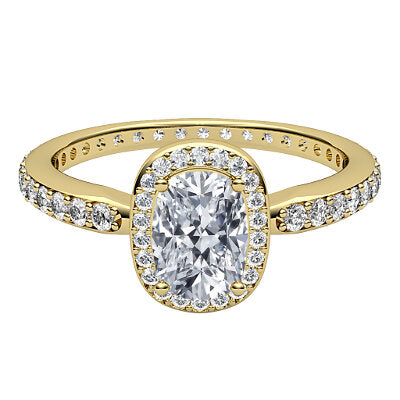 Simple Flat Cushion Solitaire halo Full diamond band 4 Prongs