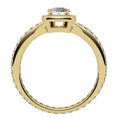 Simple Flat Cushion Solitaire halo Full diamond band 4 Prongs