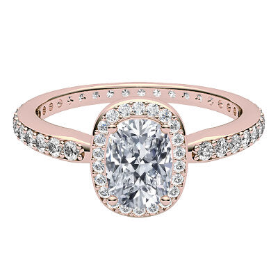 Simple Flat Cushion Solitaire halo Full diamond band 4 Prongs