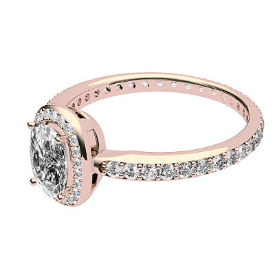 Simple Flat Cushion Solitaire halo Full diamond band 4 Prongs