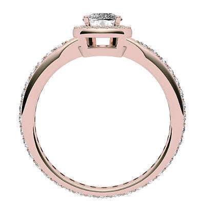 Simple Flat Cushion Solitaire halo Full diamond band 4 Prongs