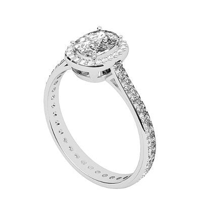 Vittoria Cushion Solitaire halo Full diamond band 4 Prongs