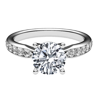 Simple Flat Round Solitaire Half diamond band 4 Prongs