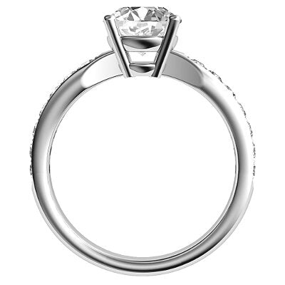 Simple Flat Round Solitaire Half diamond band 4 Prongs