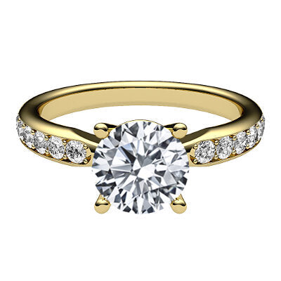 Simple Flat Round Solitaire Half diamond band 4 Prongs