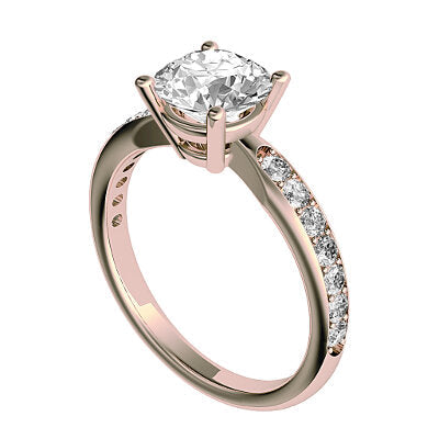 Simple Flat Round Solitaire Half diamond band 4 Prongs