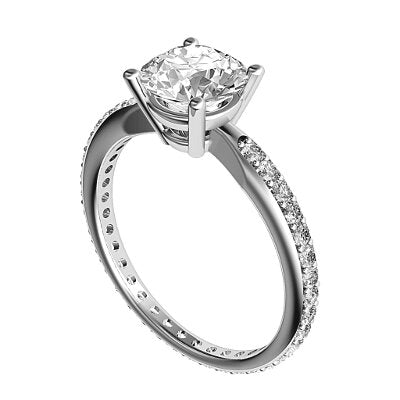 Simple Flat Round Solitaire Full diamond band 4 Prongs