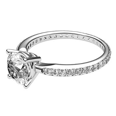 Simple Flat Round Solitaire Full diamond band 4 Prongs