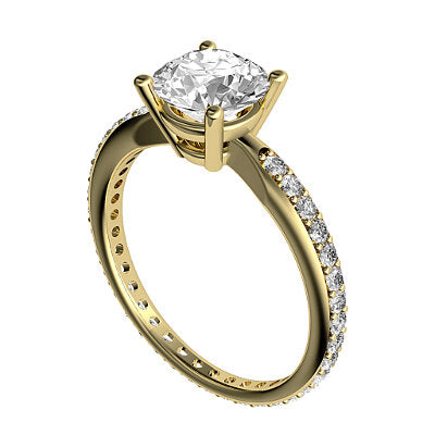 Simple Flat Round Solitaire Full diamond band 4 Prongs