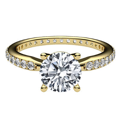 Simple Flat Round Solitaire Full diamond band 4 Prongs