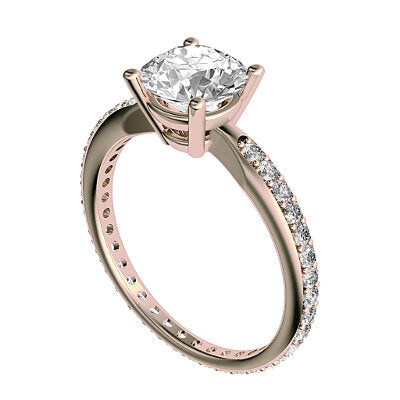 Simple Flat Round Solitaire Full diamond band 4 Prongs