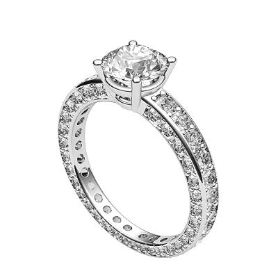 Simple Flat Round Solitaire Full coverage diamond band 4 Prongs