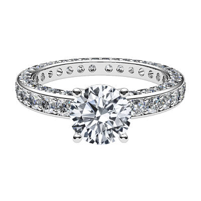 Simple Flat Round Solitaire Full coverage diamond band 4 Prongs