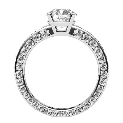 Simple Flat Round Solitaire Full coverage diamond band 4 Prongs