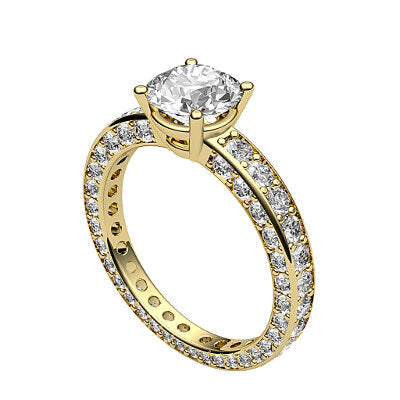 Simple Flat Round Solitaire Full coverage diamond band 4 Prongs
